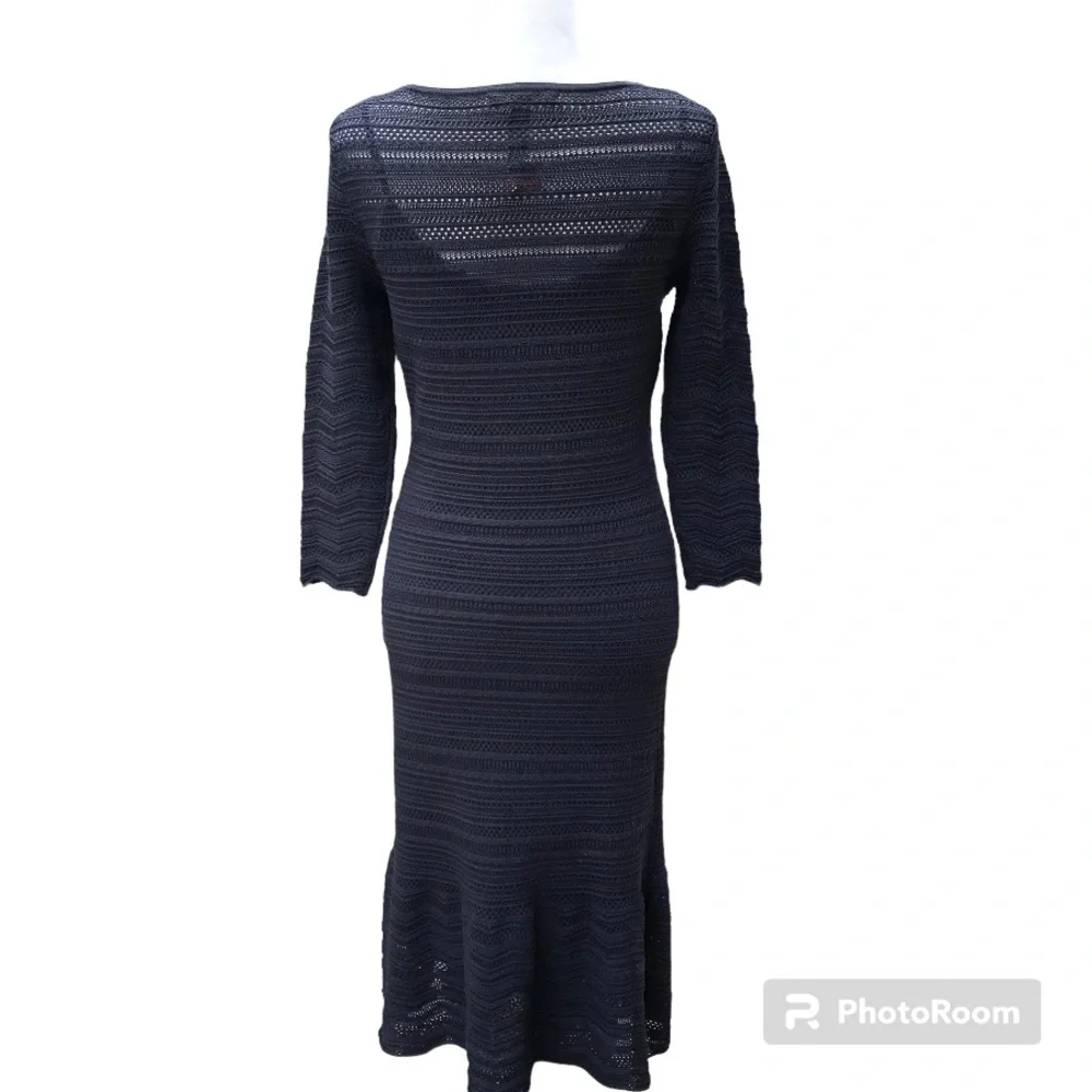 Lauren Ralph Lauren Midi Dress Black Knit Eyelet Stretch